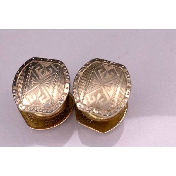 Art Deco Kum-A-Part Snap Link Cufflinks 10K Gold Tops Native American Design - Picture 5 of 8